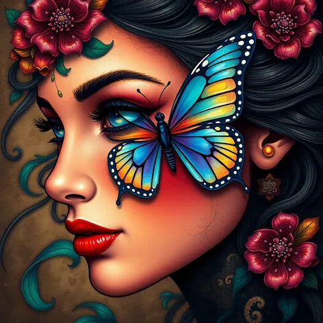 butterfly on woman's face