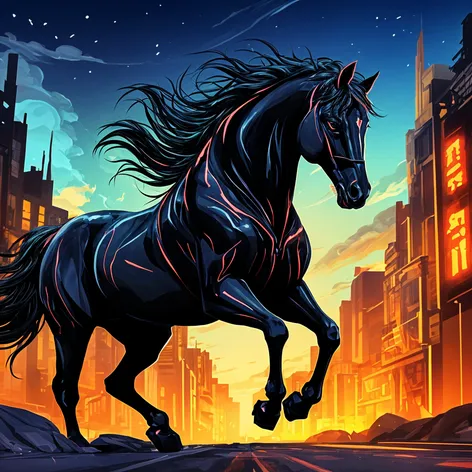 Animated black Cartoon horse