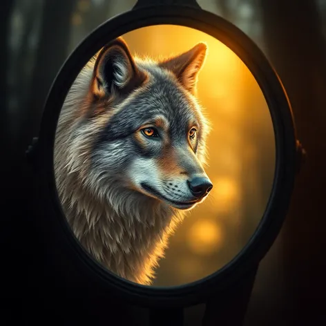 wolf looking into mirror