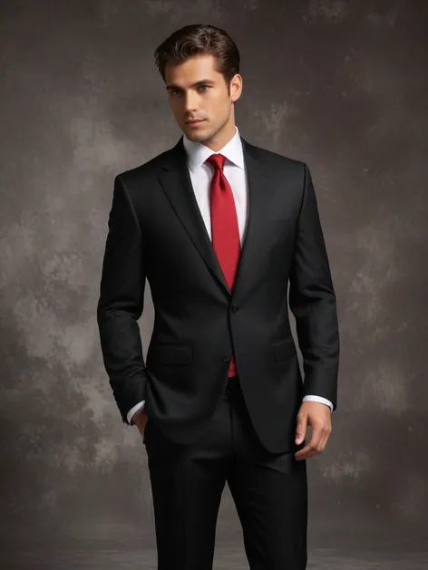 black suit red tie
