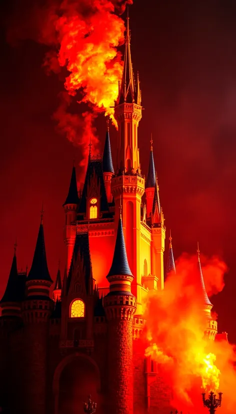 fire at disney castle