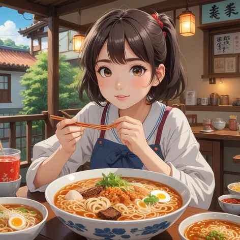 cute girl eating raman