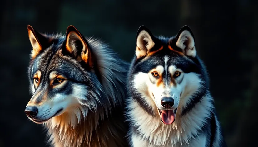 wolf next to husky