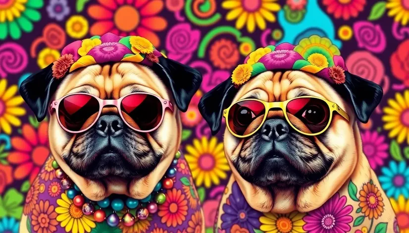 hippie poster with pugs