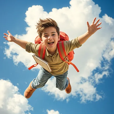 A boy flying to