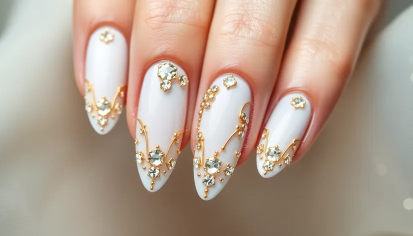 white and gold nails