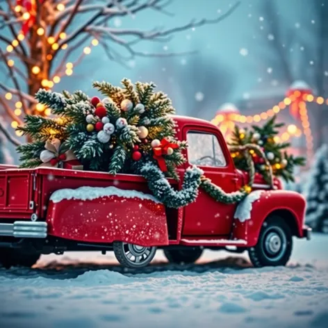 red truck with christmas