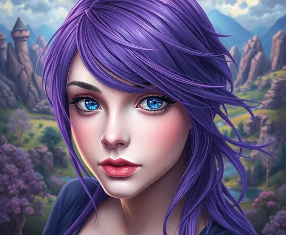 blue eyes purple hair