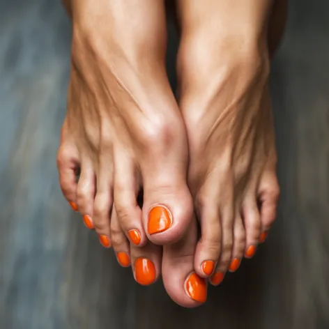 women feet orange toe