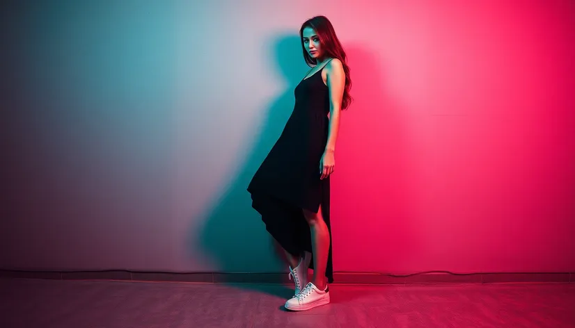 black dress with sneakers