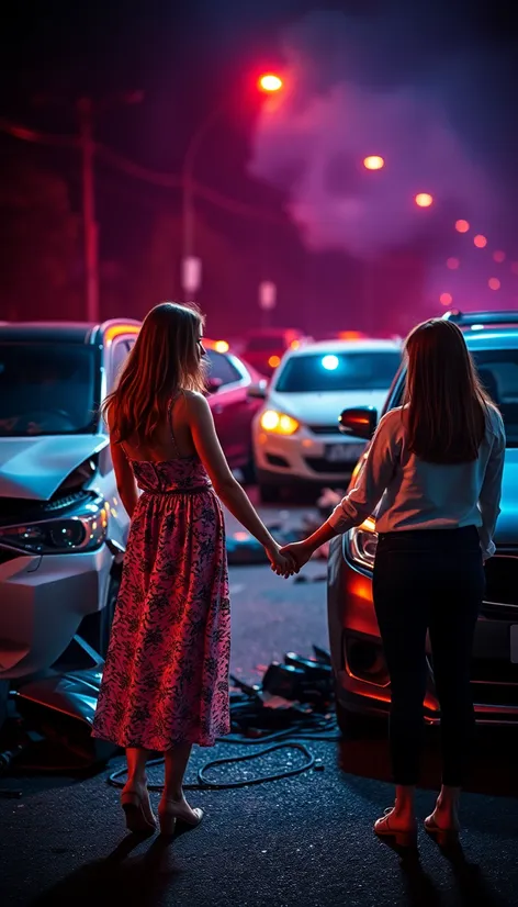 women holding hands car