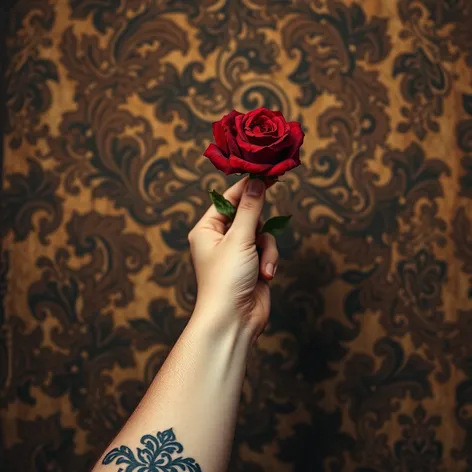 rose in hand tattoo