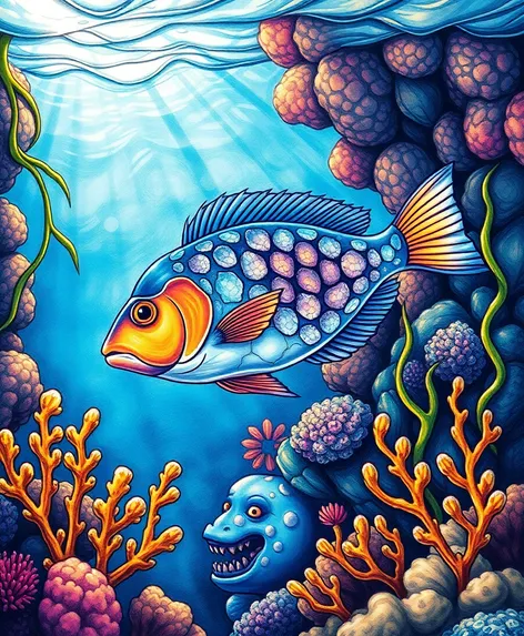 fish drawing with background