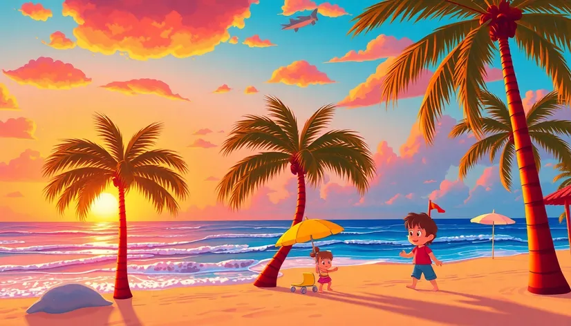 beach sunset cartoon