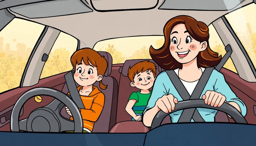 mom driving kids clipart