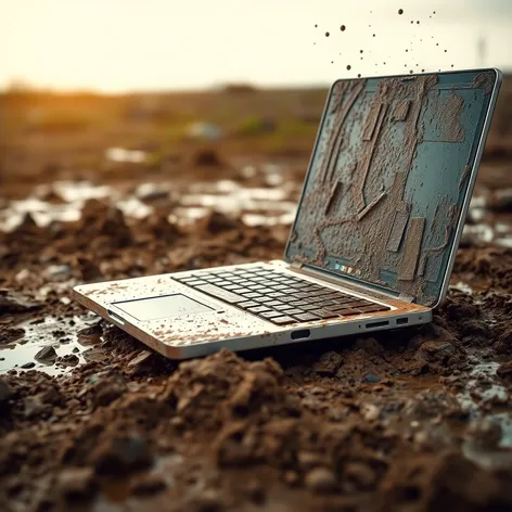 laptop in mud