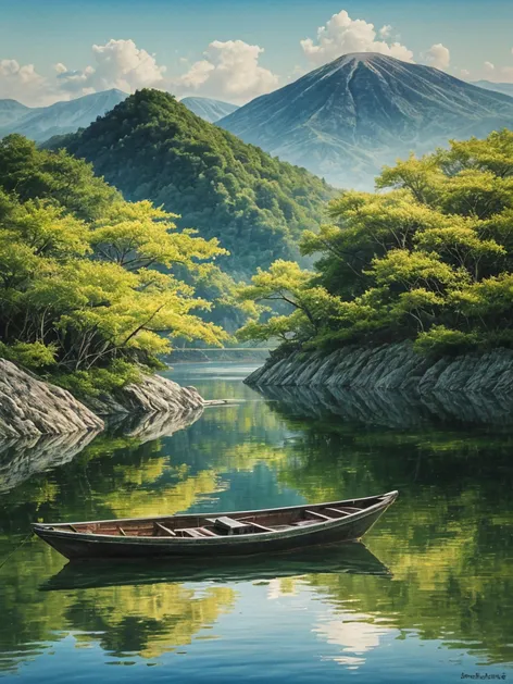 lake japanese scenery with