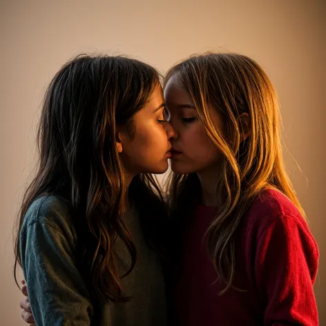 two young girls kissing