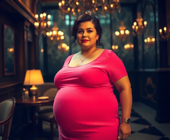 fat woman in pink