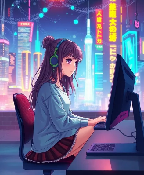 girl on compter illistation