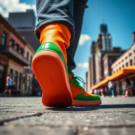 orange and green shoes