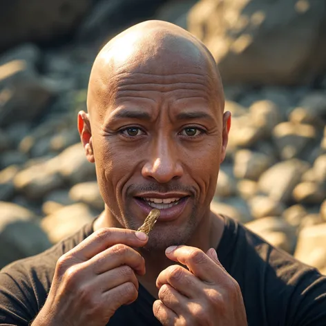 dwayne johnson standing feeding