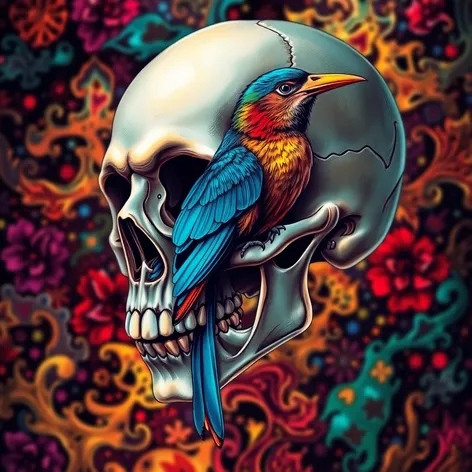 skull with bird