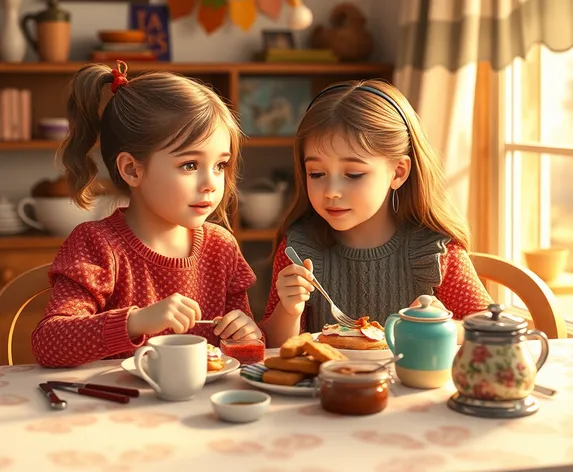 two sisters eating breakfast