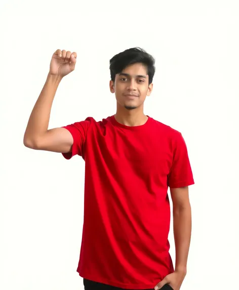 a red t-shirt