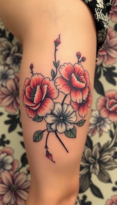 tattoo thigh flowers