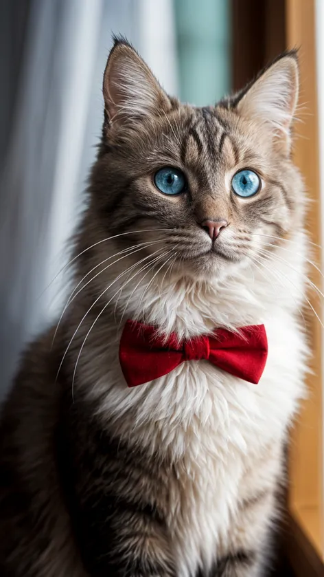 no_humans, cat, bow, blue_eyes,