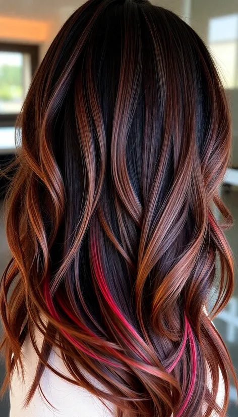 brunette with red highlights