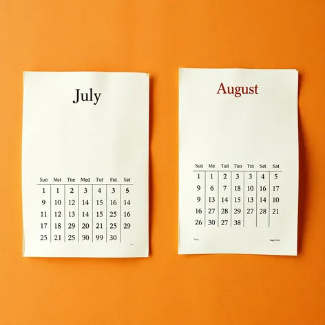 july august calendar