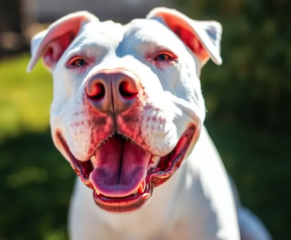 white pitbull smiling