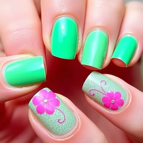 pink and green nails