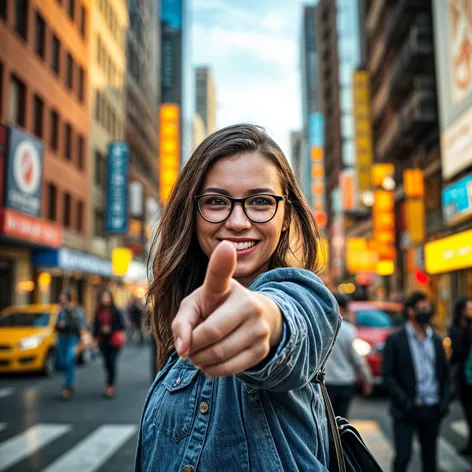 smiling woman pointing to