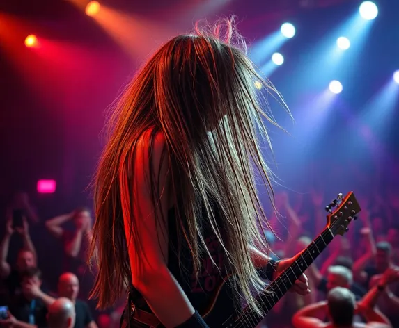 metal chick headbanging with