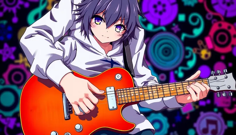 holding guitar anime pose