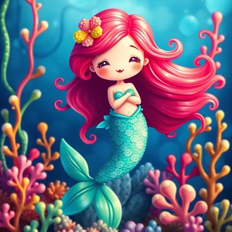 kawaii mermaid coloring pages