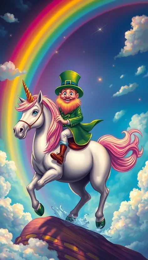 leprechaun riding a unicorn