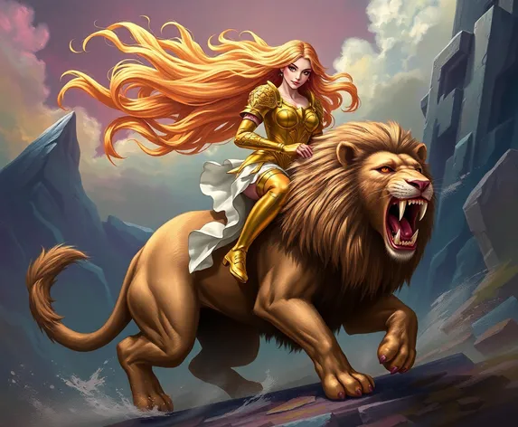 woman riding lion