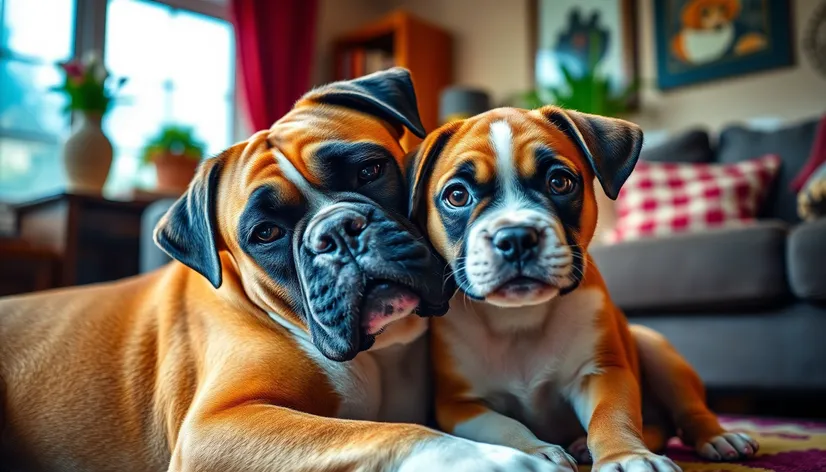 boxer and puppy