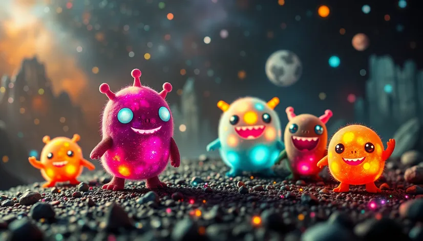 cute glowing galaxy monsters