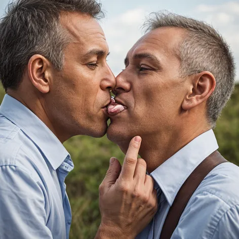 Two men kissing