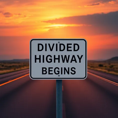 divided highway begins sign