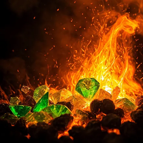 Green diamonds on fire