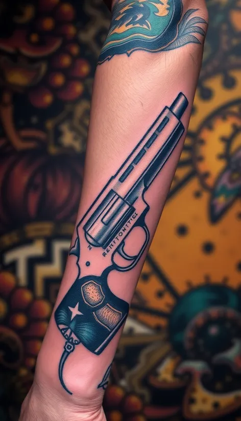 gun forearm tattoo