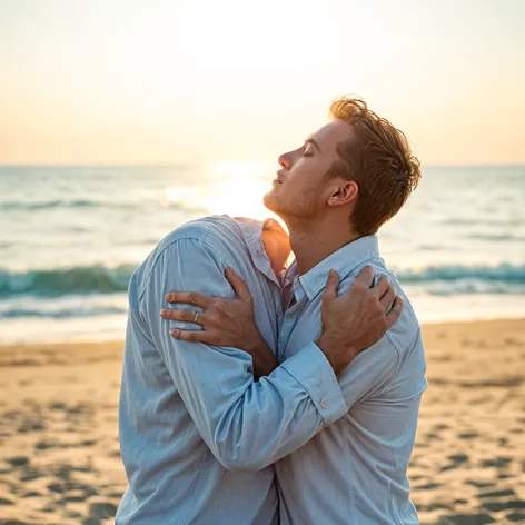 On beach kissing men