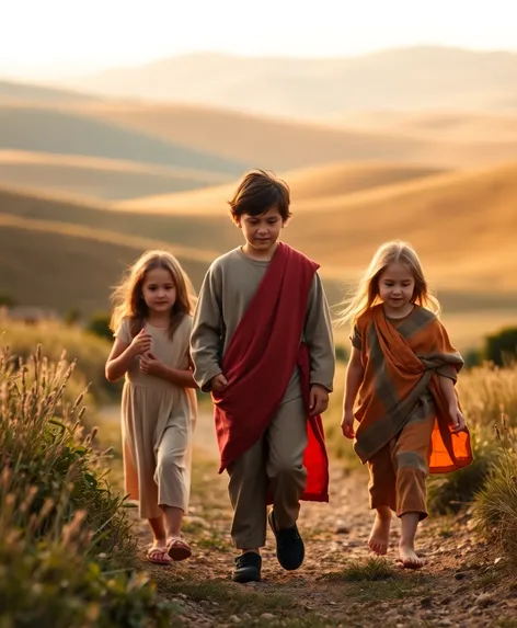 children walking with jesus