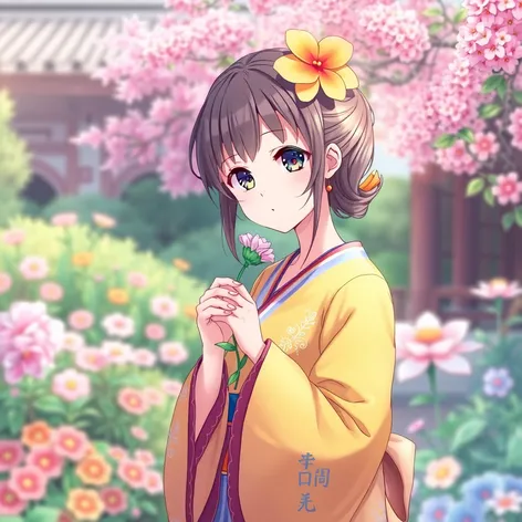 anime girl holding flower